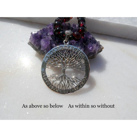 Tree of Life Mickie Mueller Pendant Necklace Beaded Spinel Amber Pentagram - Picture 3 of 5